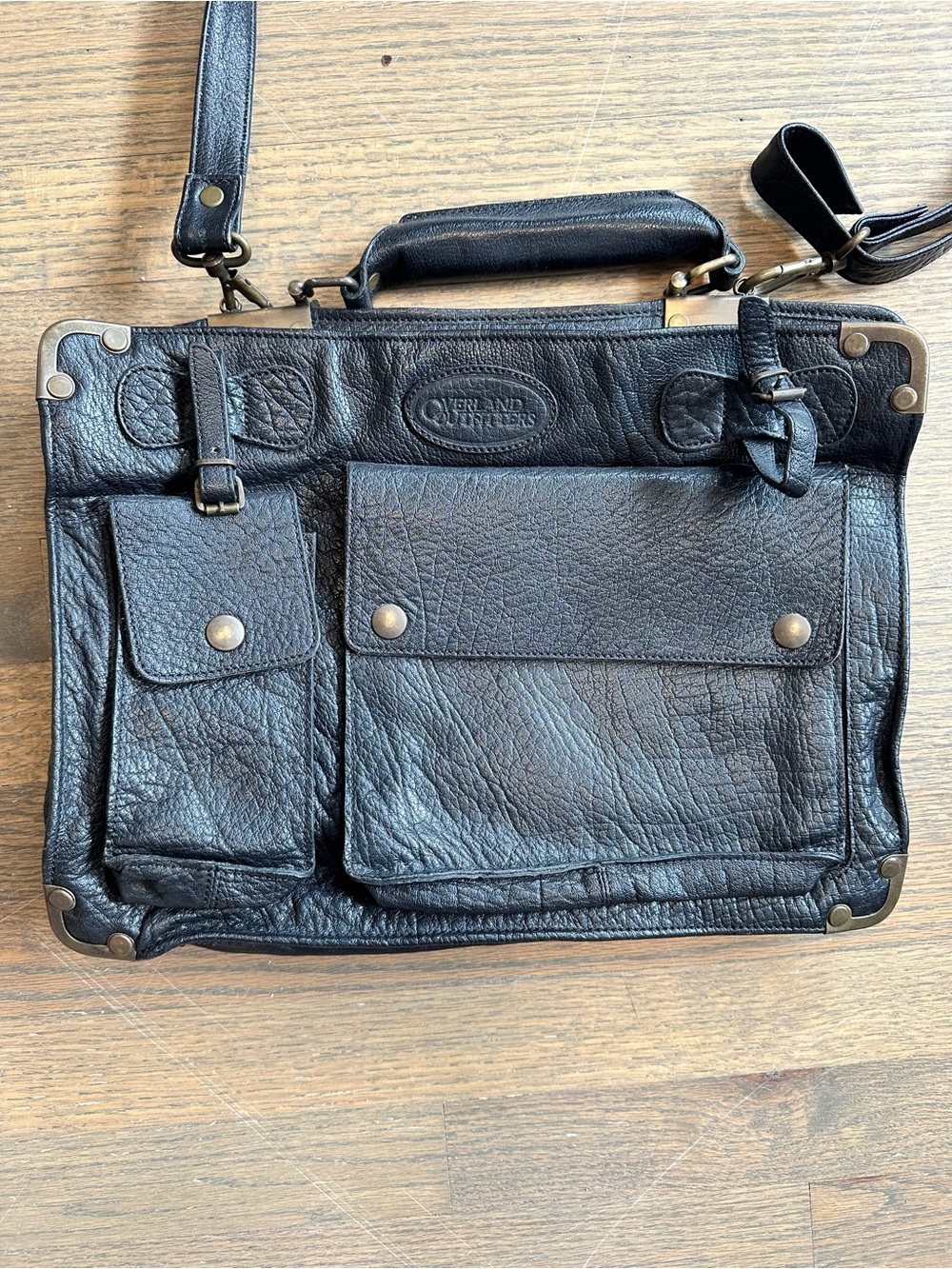 Overland Leather Black Satchel with Front Pockets